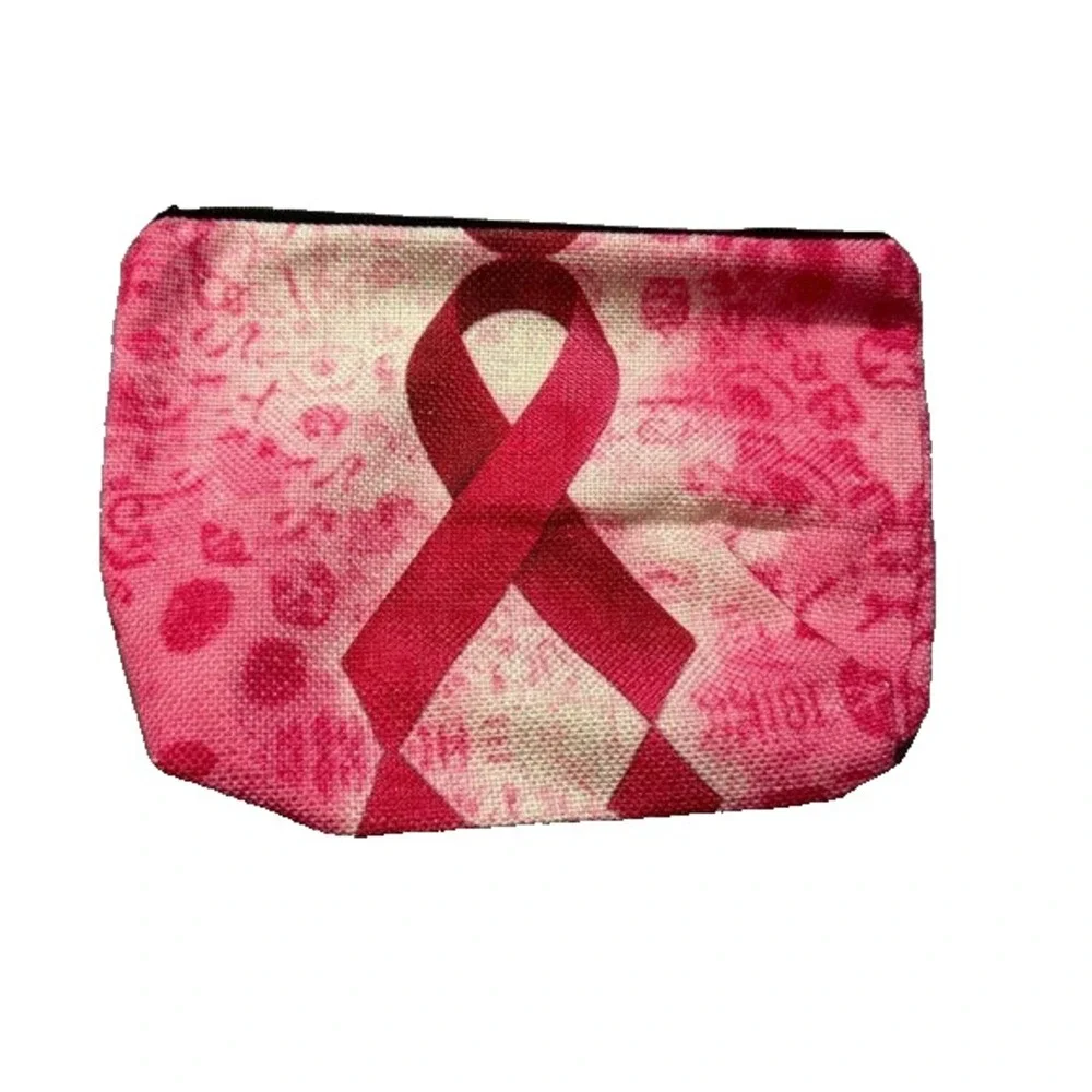 NEW Zipper‎ Pouch Bag makeup first aid etc pink ribbon cancer awareness